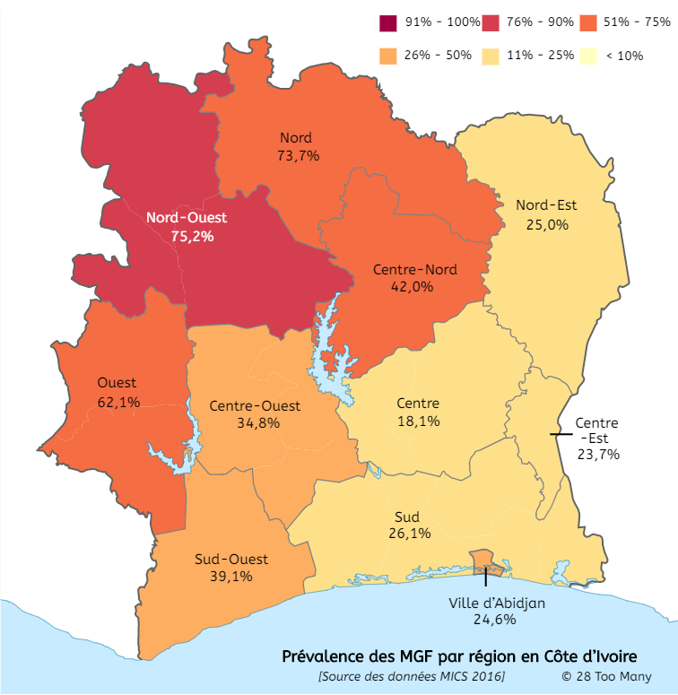 Prevalence Map: FGM in Cote d'Ivoire (2016, French)